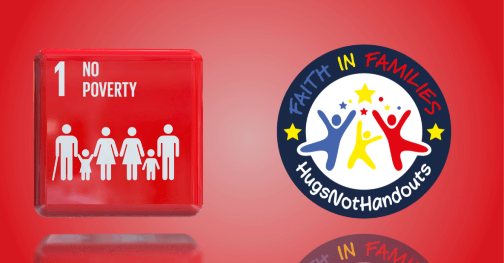 Eradication of Poverty image which shows a keyboard key which has NO POVERTY on it and then next to it the Faith in Families charity logo to show that we would like no poverty in this world
